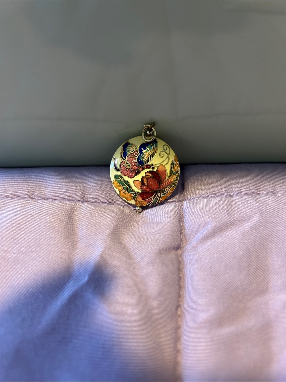 Cloisonné Floral Enamel Round Pendant Necklace - Multicolor EUC